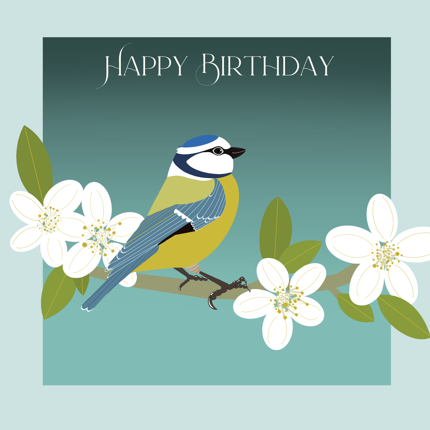 Square greeting card - Blue Tit - Happy Birthday
