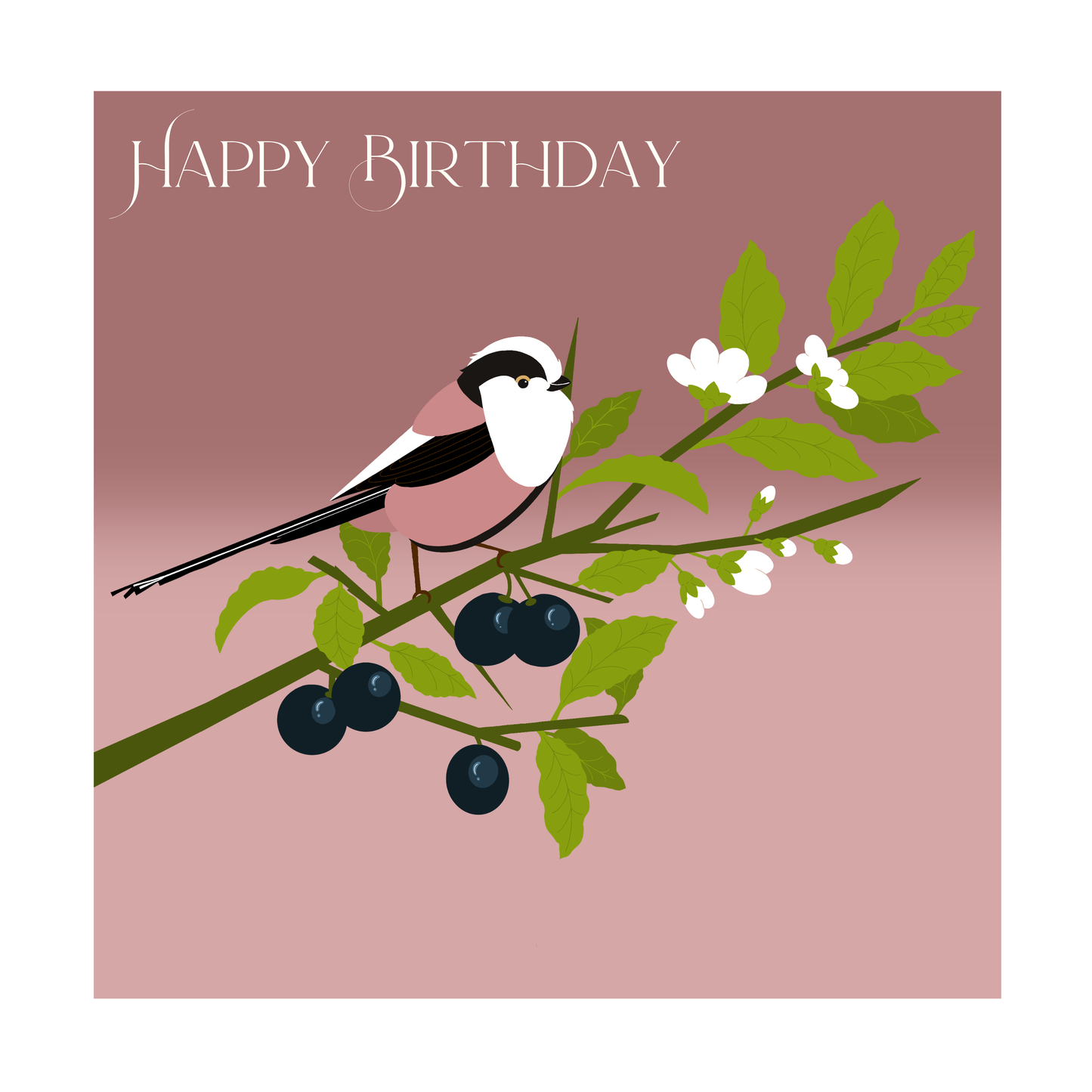 Square greeting card - Long tailed tit - Happy Birthday