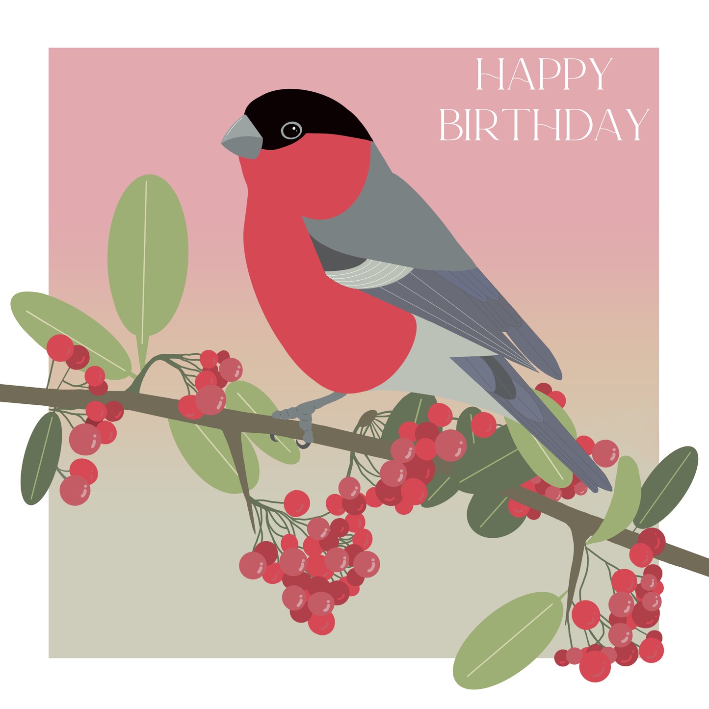 Square greeting card - Bullfinch - Happy Birthday