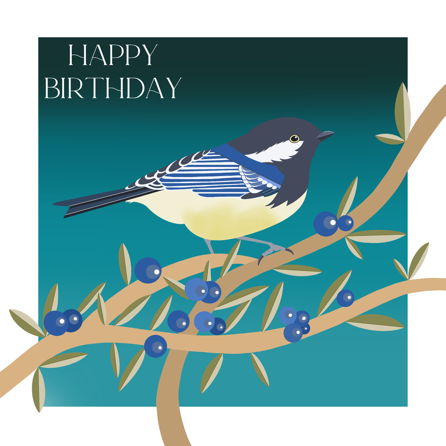 Square greeting card - Fairy Wren - Happy Birthday