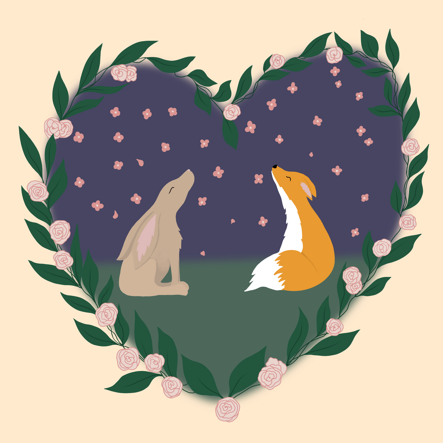 Square greeting card - The fox & the hare