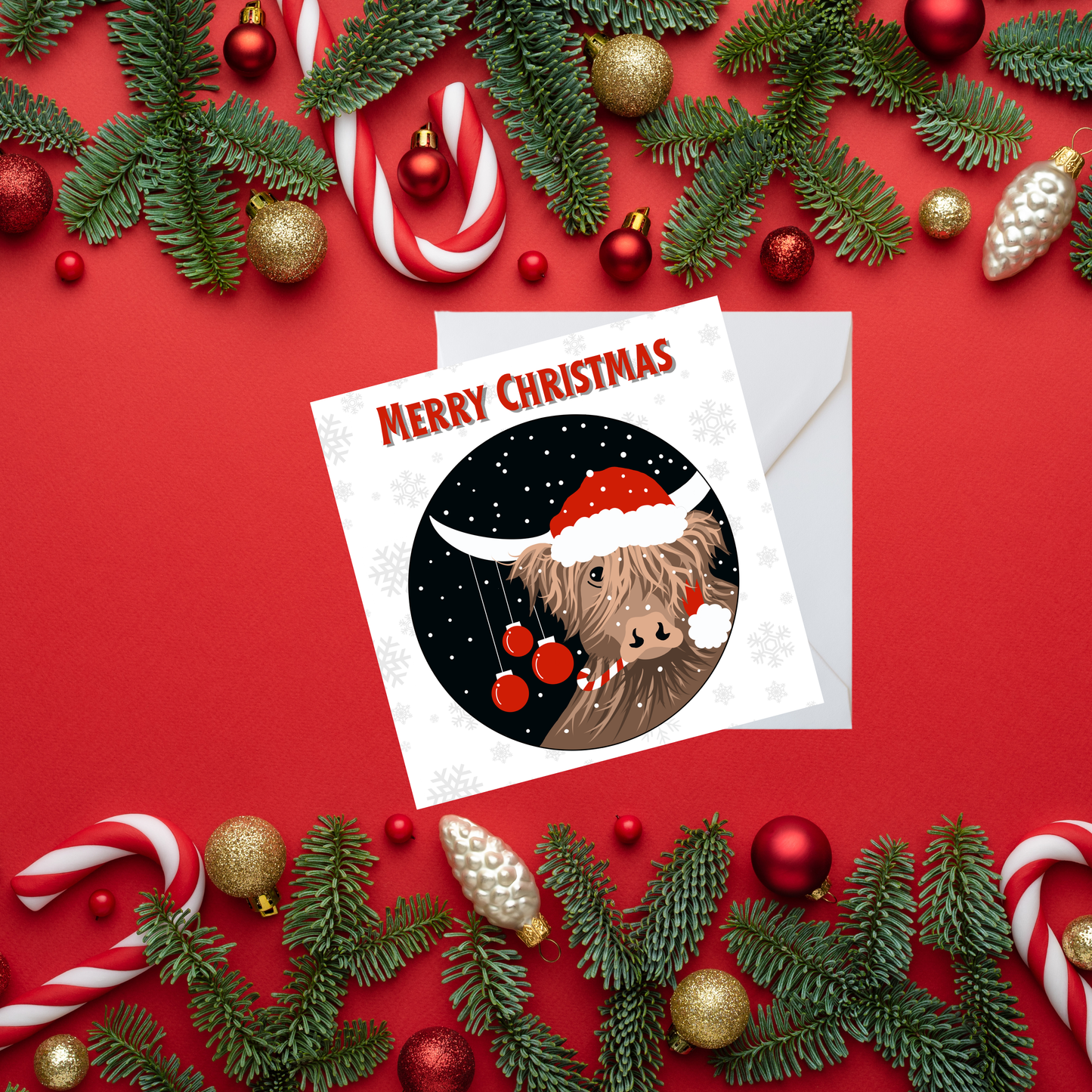 Square Christmas card - Highland Cow
