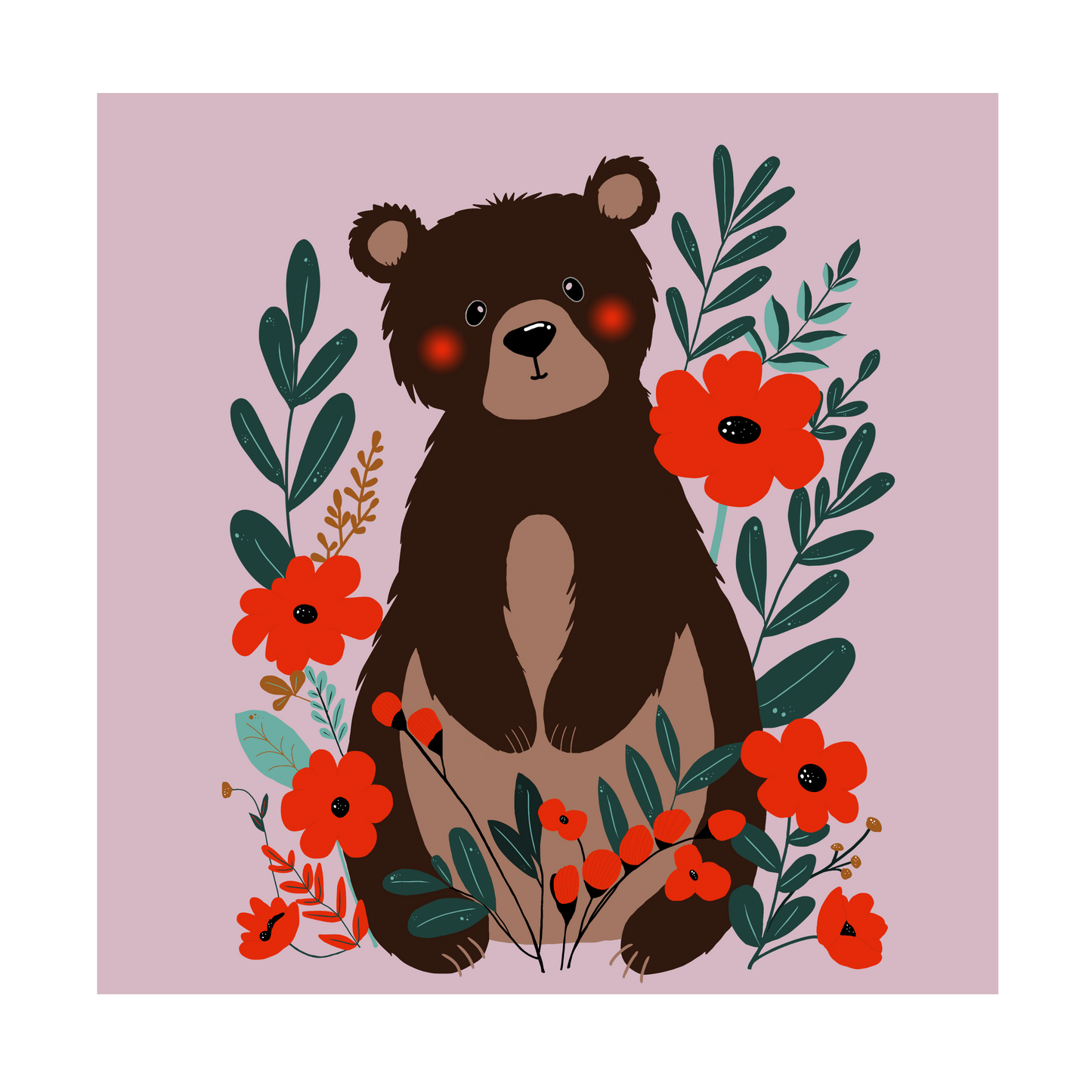 Square greeting card - Folk Art Bear