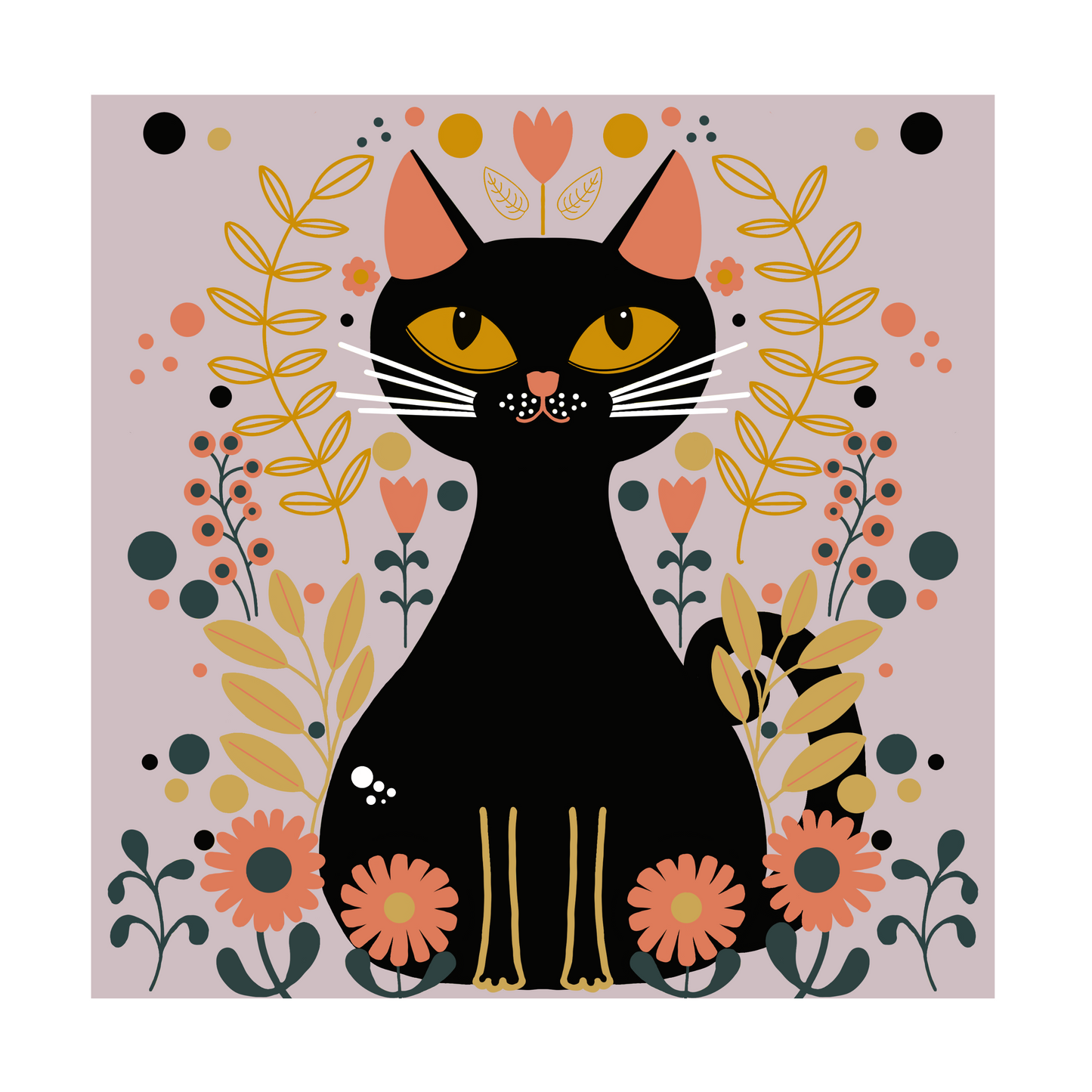 Square greeting card - Folk art cat