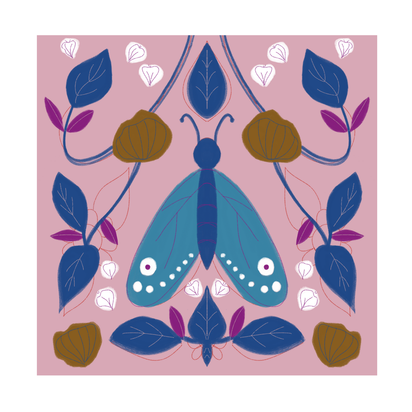 Square greeting card - Folk Art Moth
