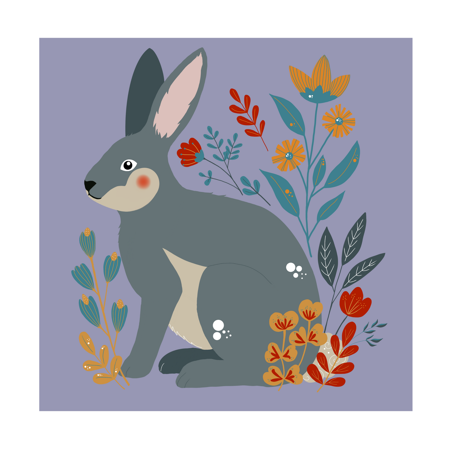 Square greeting card - Folk art rabbit