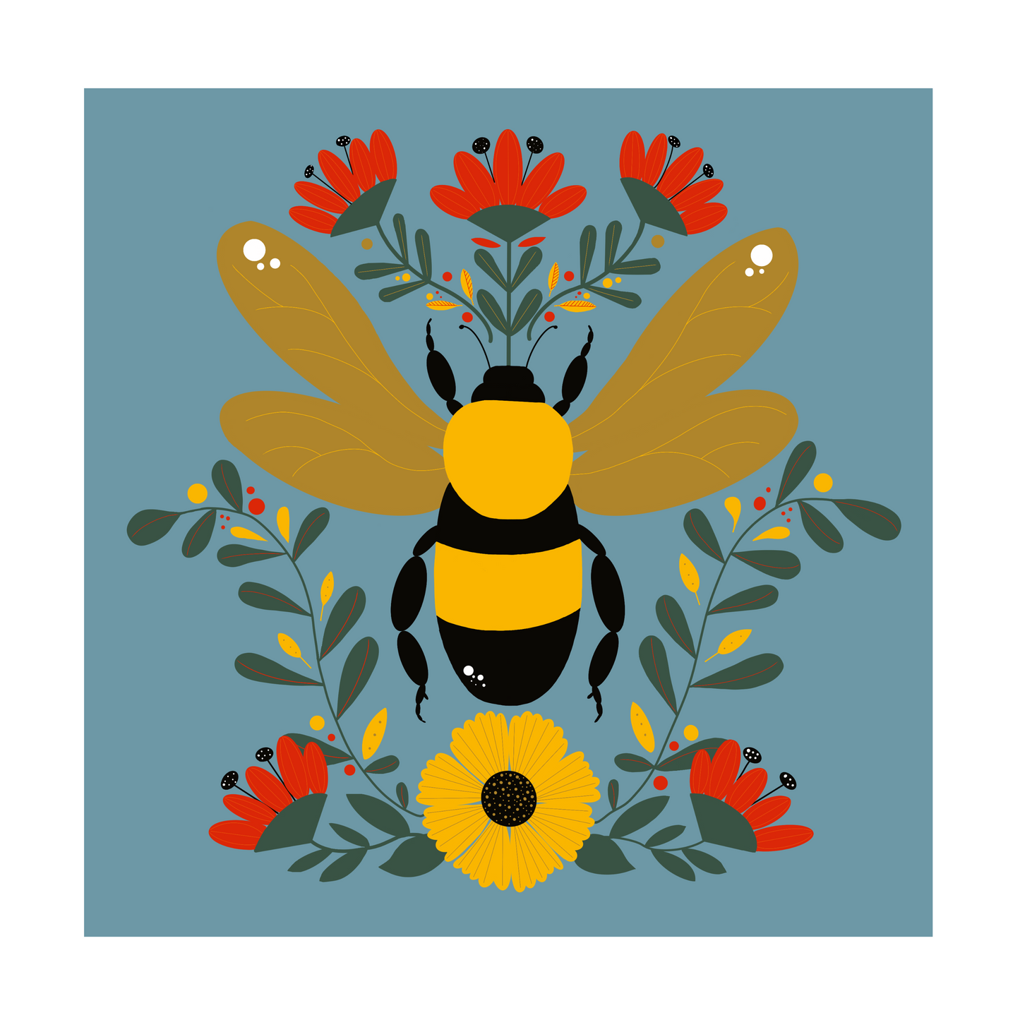 Square greeting card - Folk Art Bee