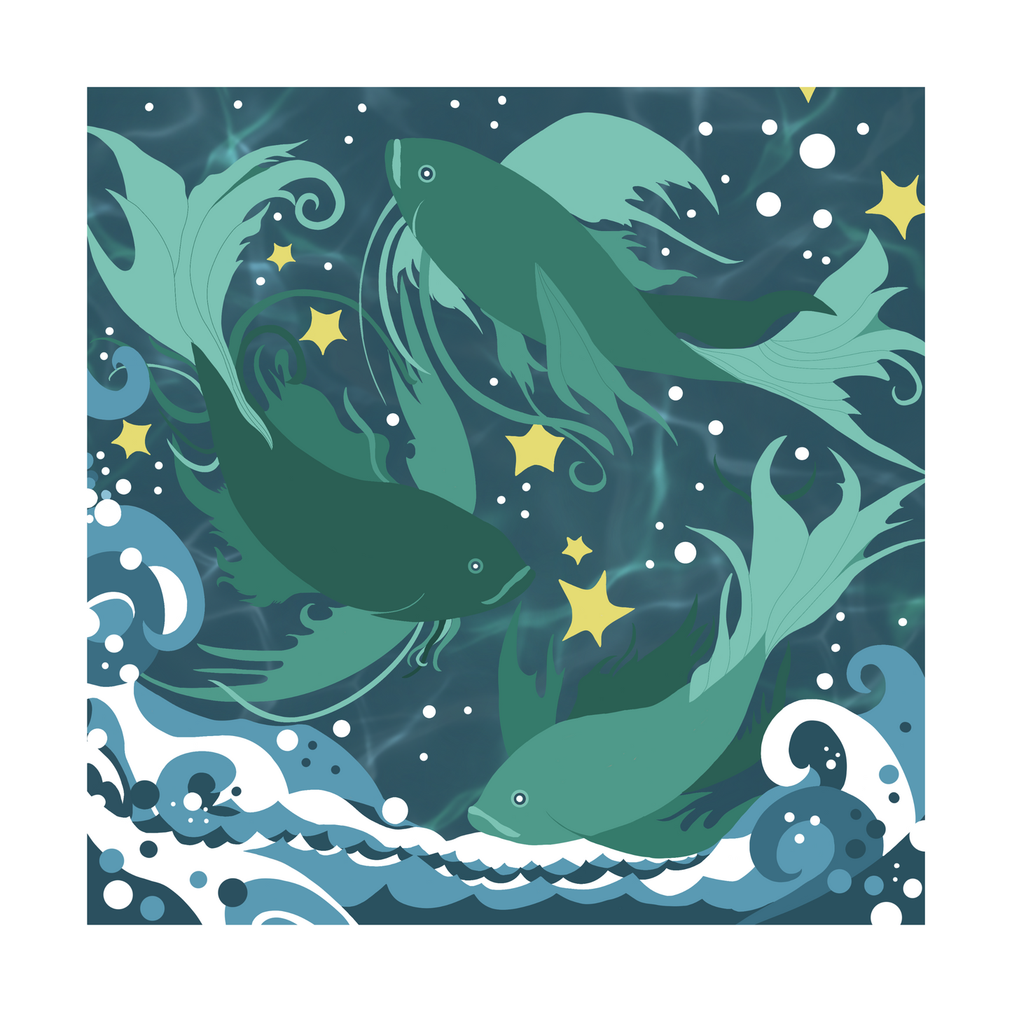 Square greeting card - Galactic Koi