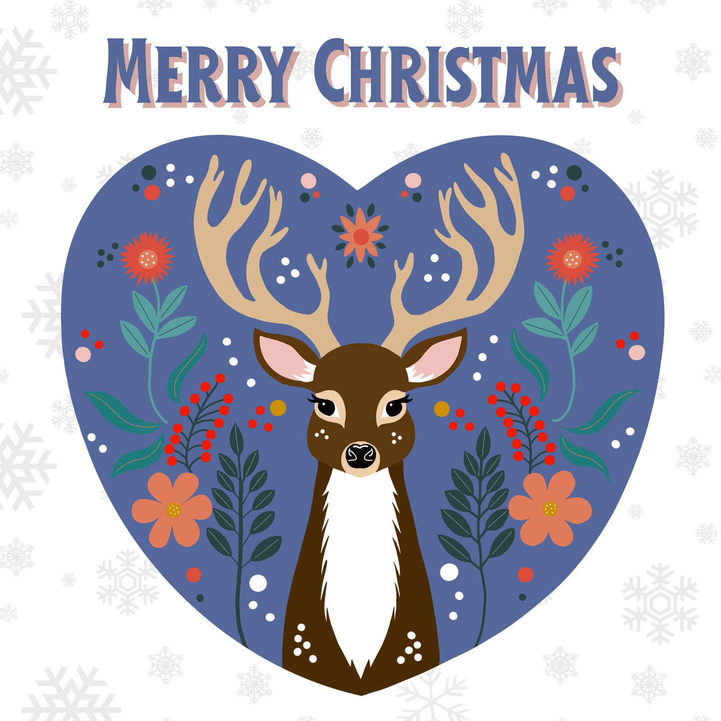 Square Christmas card - Folk art deer Christmas