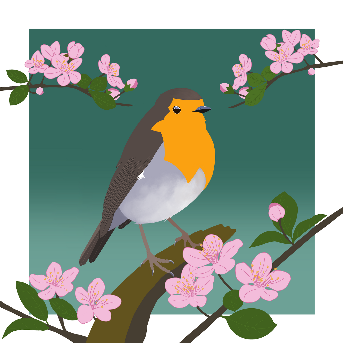 Square greeting card - Robin and Blossom