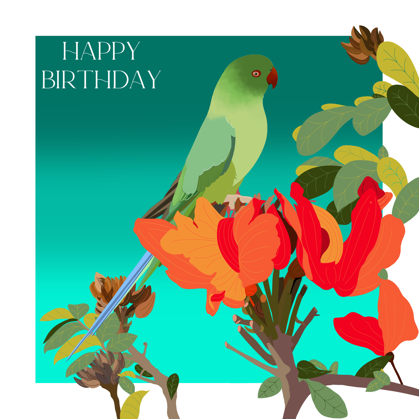 Square greeting card - Parakeet - Happy Birthday