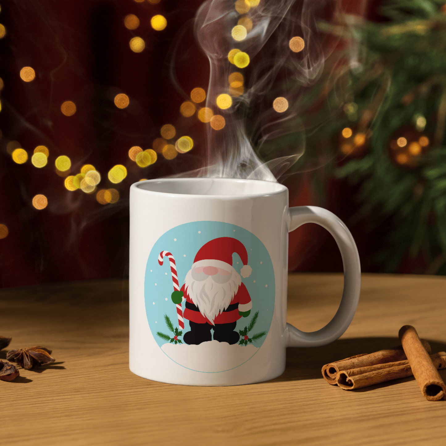 White Ceramic Mug - Christmas Gnome