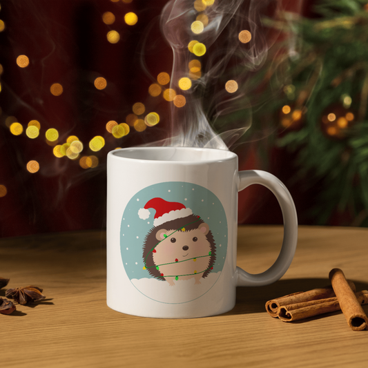 White Ceramic Mug - Christmas Hedgehog