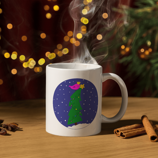 White Ceramic Mug - Christmas Tree