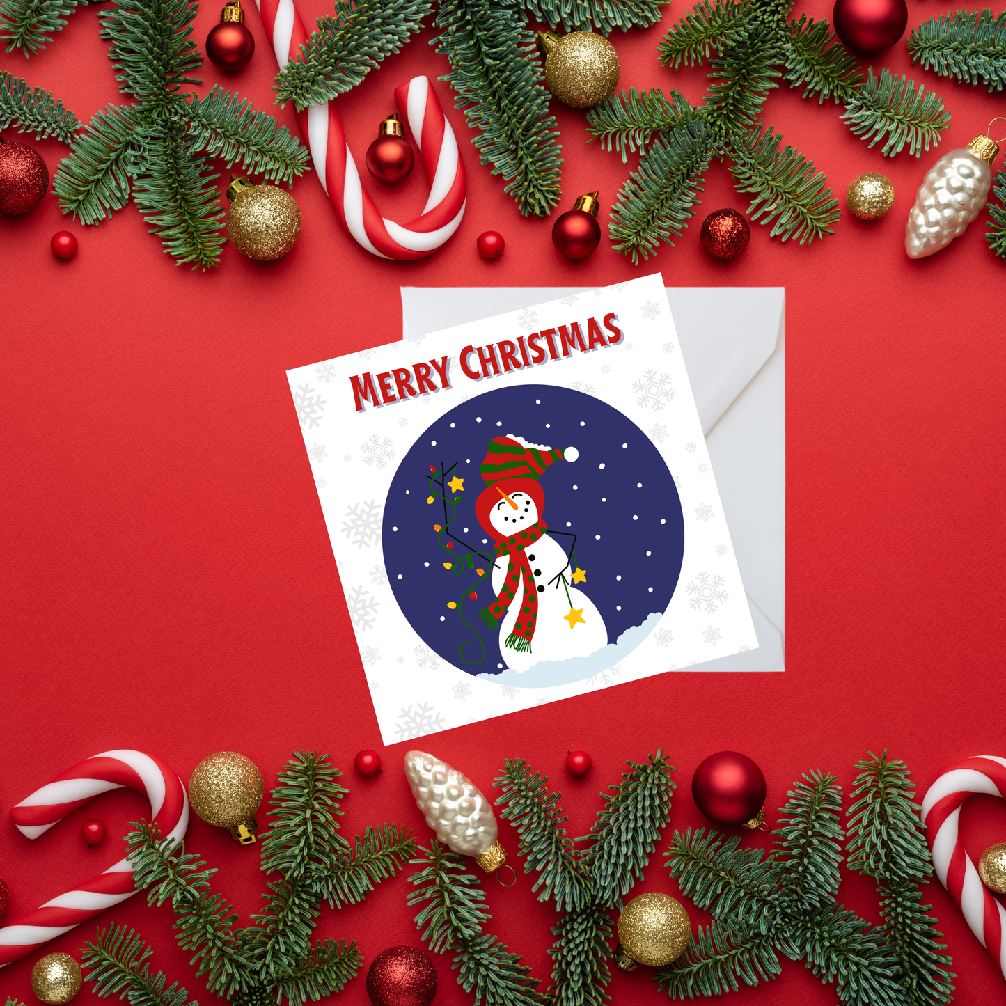 Square Christmas card - Snowman