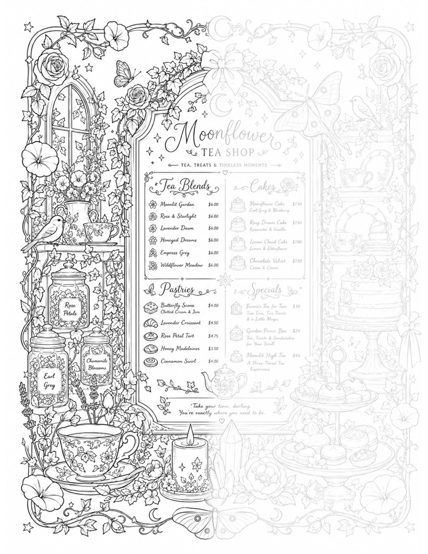 Moonflower - Tea & Books - Ink Tracing Book