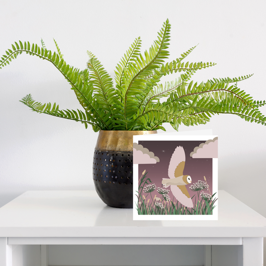 Square greeting card - Barn owl in flight
