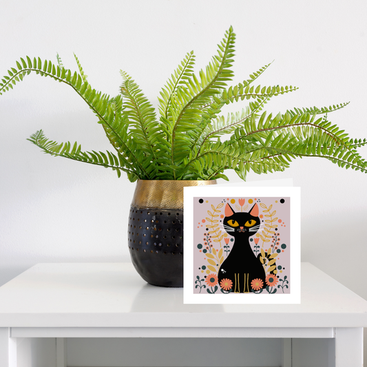 Square greeting card - Folk Art Cat