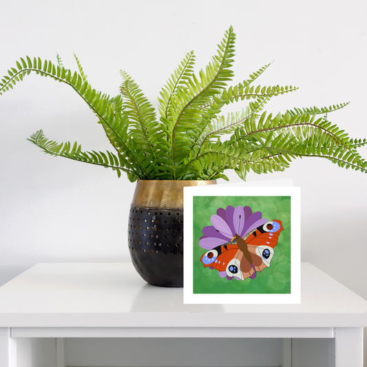 Square greeting card  - Peacock butterfly