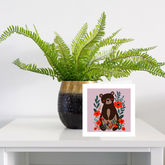 Square greeting card  - Folk art bear