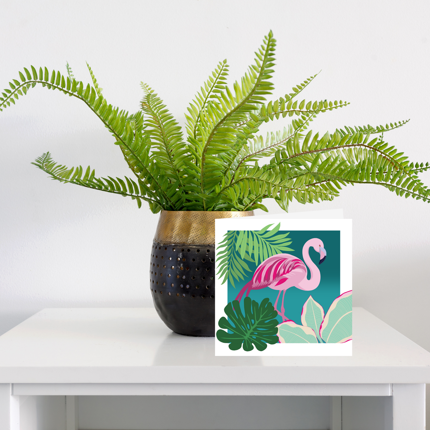Square greeting card - Flamingo