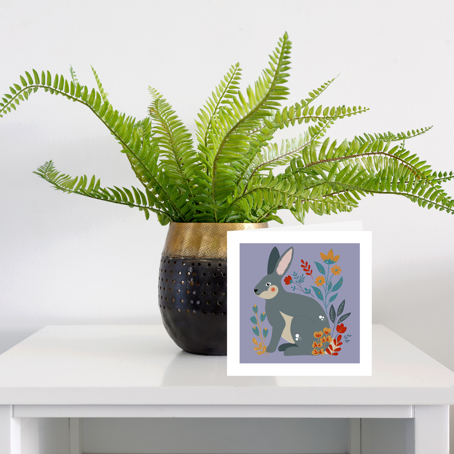 Square greeting card - Folk Art Rabbit