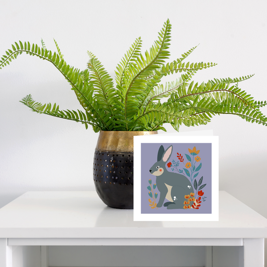 Square greeting card - Folk Art Rabbit