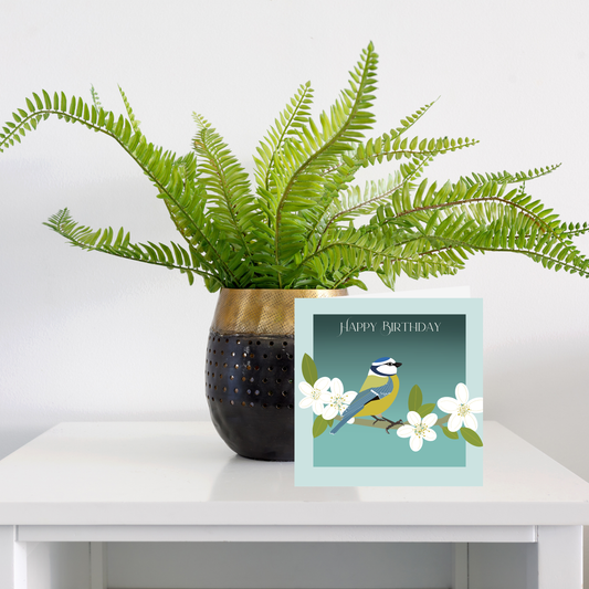 Square greeting card - Blue Tit - Happy Birthday
