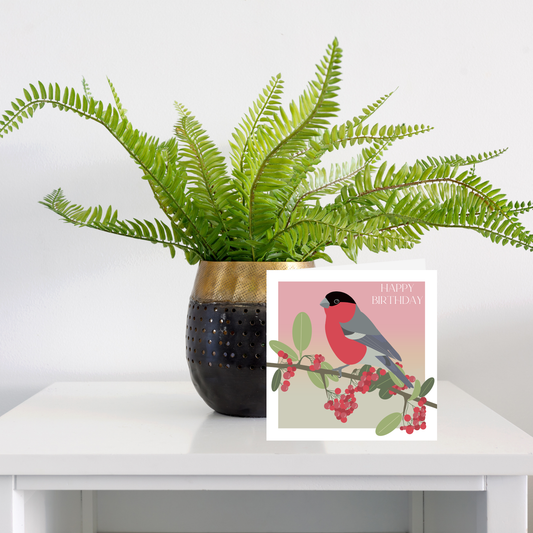 Square greeting card - Bullfinch - Happy Birthday