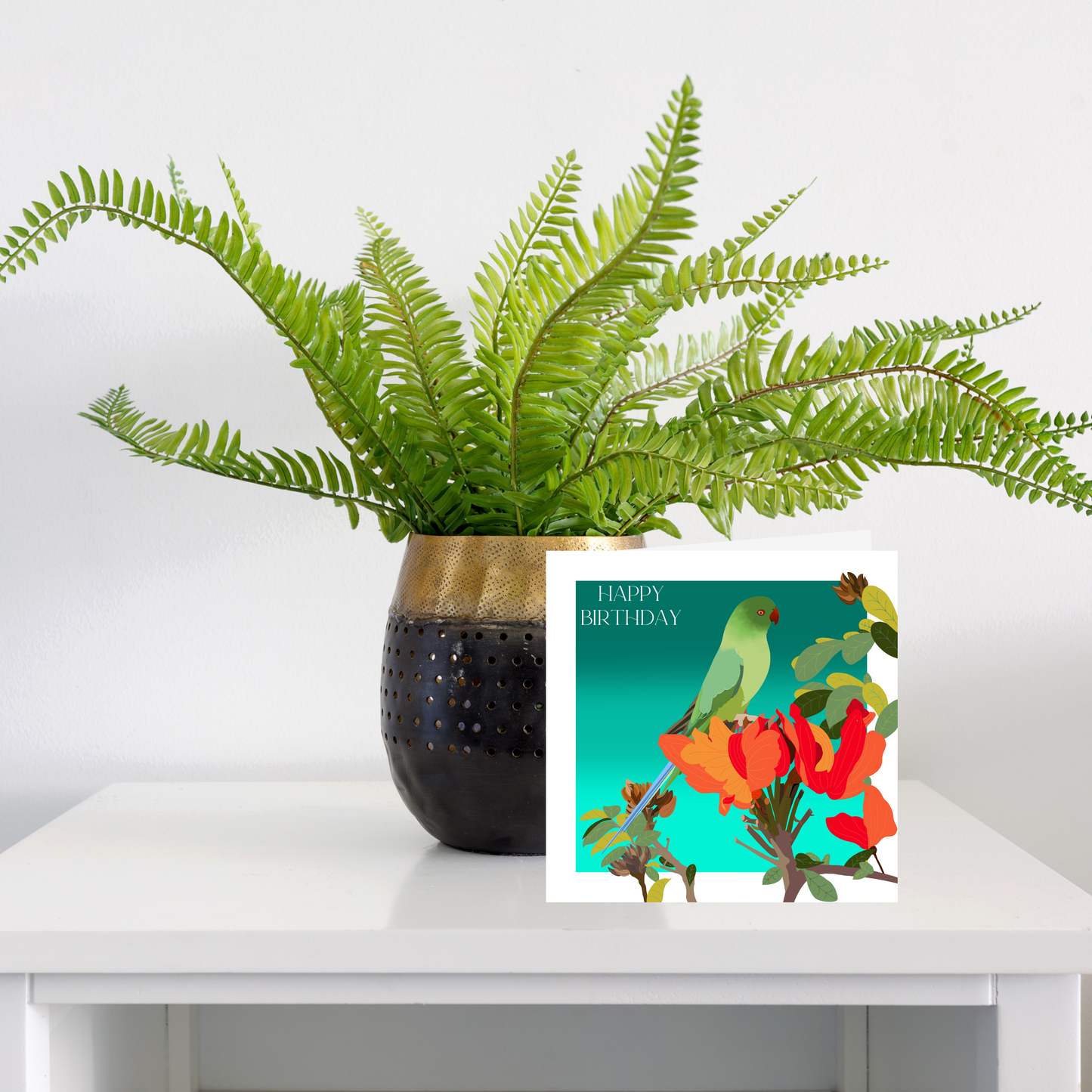 Square greeting card - Parakeet - Happy Birthday