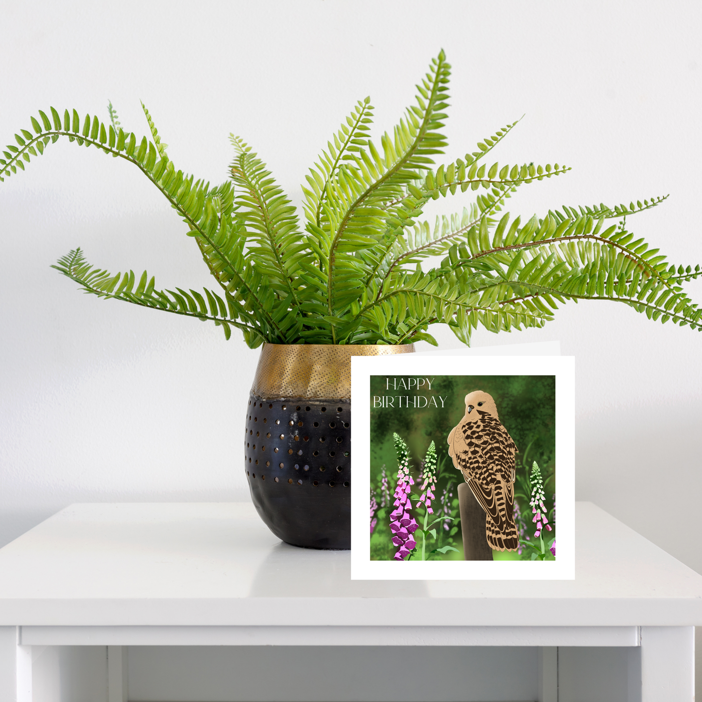 Square greeting card - Kestrel - Happy Birthday