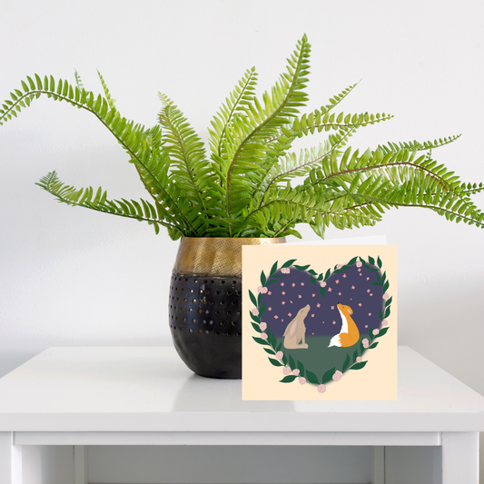 Square greeting card - The fox & the hare