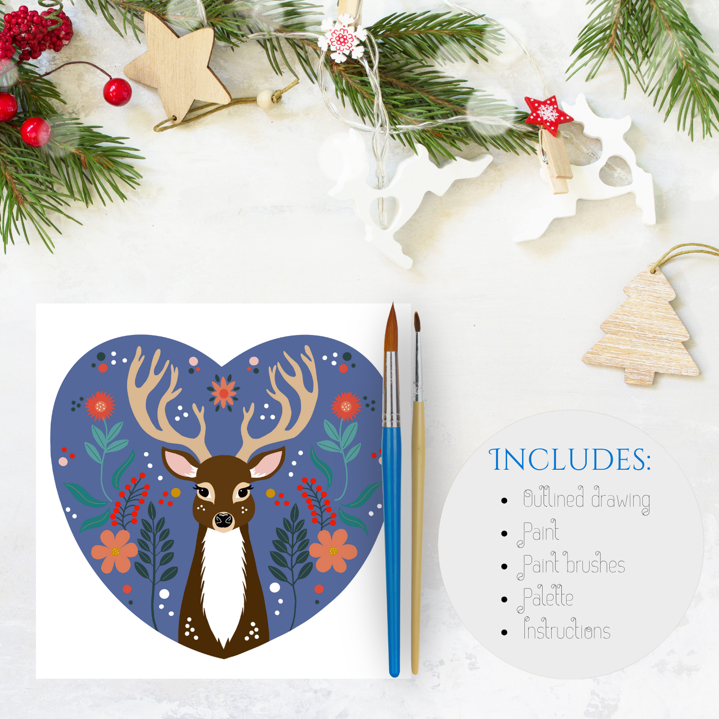 Christmas Theme Acrylic Kit - Festive Folk Art Deer