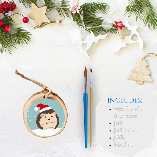 Christmas Theme Wood Slice Acrylic Kit - Hedgehog