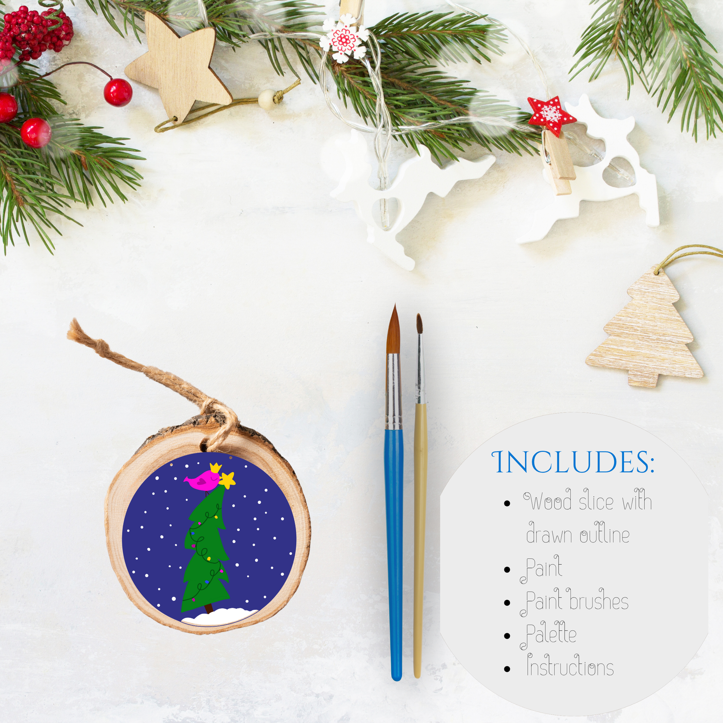 Christmas Theme Wood Slice Acrylic Kit - Christmas Tree