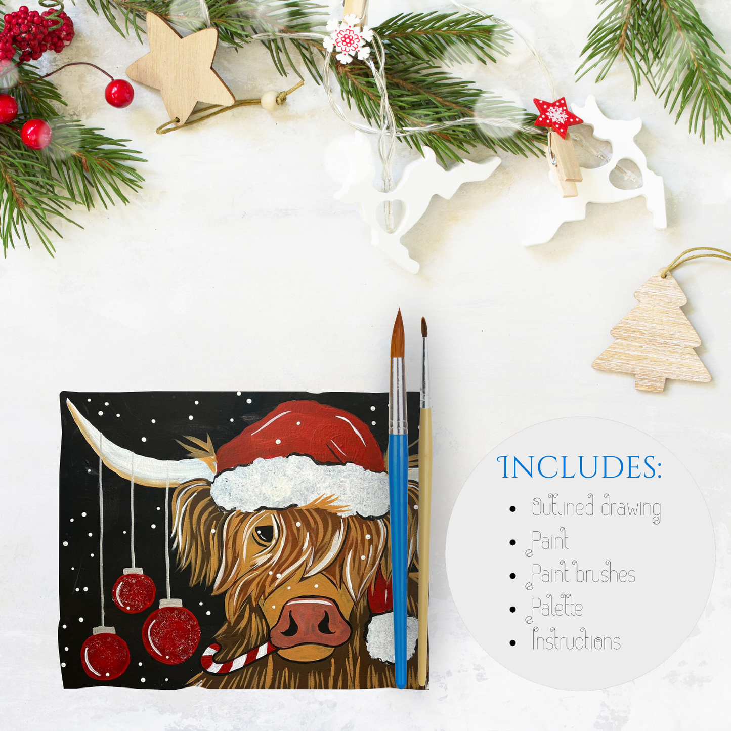 Christmas Theme Acrylic Kit - Christmas Highland Cow