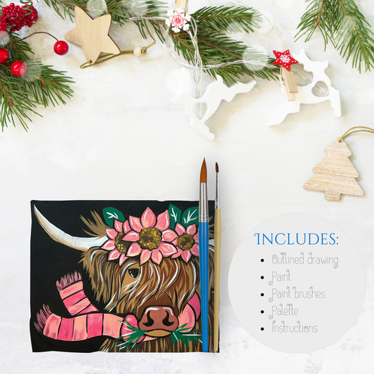 Christmas Theme Acrylic Kit - Scarf Highland Cow